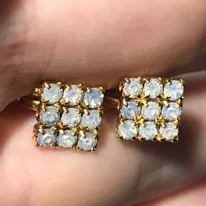 Square pale blue clip on earrings